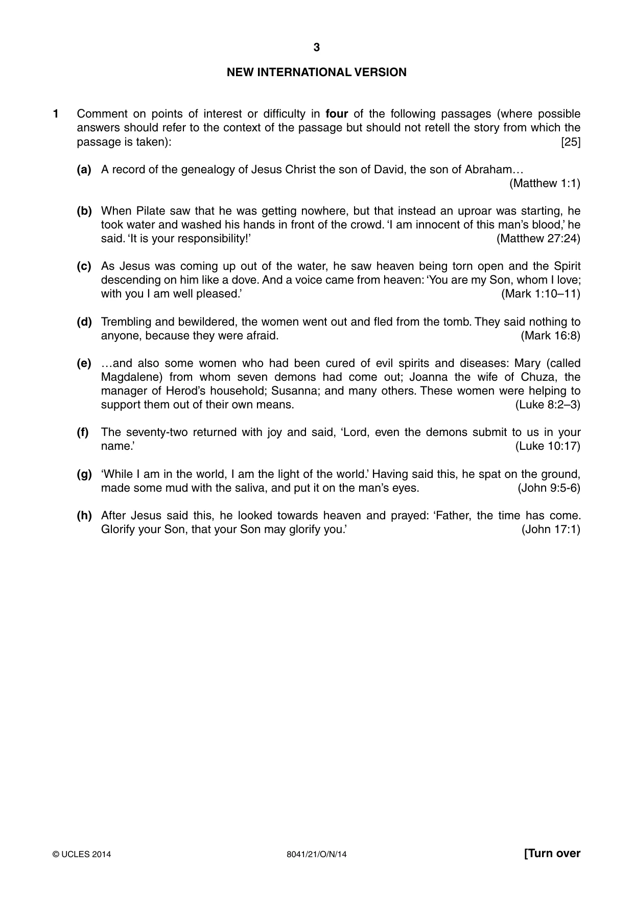 Cambridge A Level Divinity (AS Level only) 8041 2014 Oct/Nov Paper 2 · Variant 1 question paper, page 3 of 4
