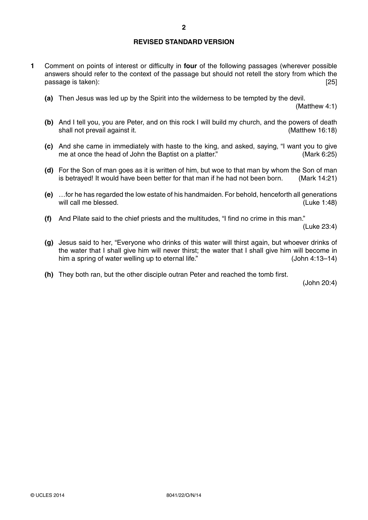 Cambridge A Level Divinity (AS Level only) 8041 2014 Oct/Nov Paper 2 · Variant 2 question paper, page 2 of 4