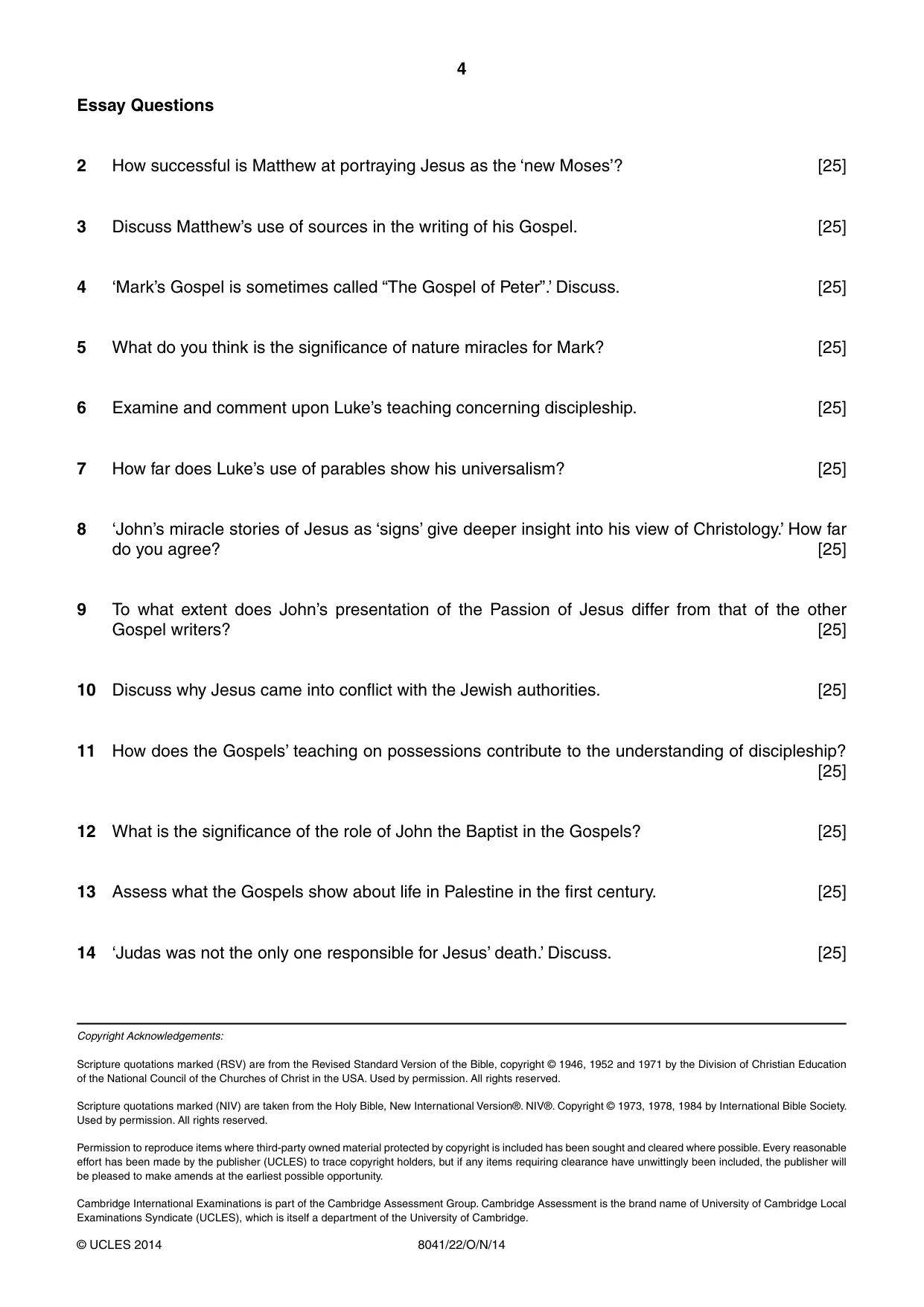 Cambridge A Level Divinity (AS Level only) 8041 2014 Oct/Nov Paper 2 · Variant 2 question paper, page 4 of 4