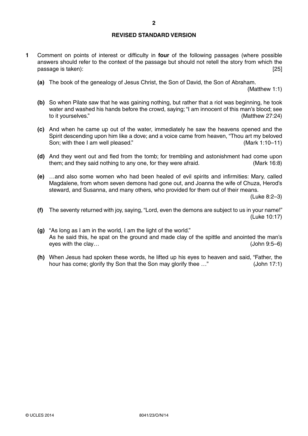 Cambridge A Level Divinity (AS Level only) 8041 2014 Oct/Nov Paper 2 · Variant 3 question paper, page 2 of 4