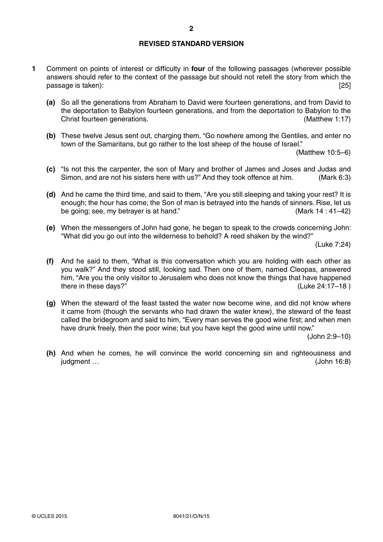 Cambridge A Level Divinity (AS Level only) 8041 2015 Oct/Nov Paper 2 · Variant 1 question paper, page 2 of 4