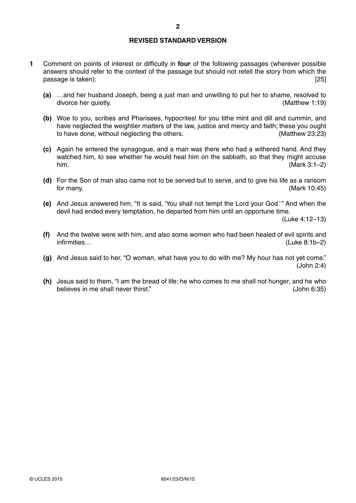 Cambridge A Level Divinity (AS Level only) 8041 2015 Oct/Nov Paper 2 · Variant 3 question paper, page 2 of 4