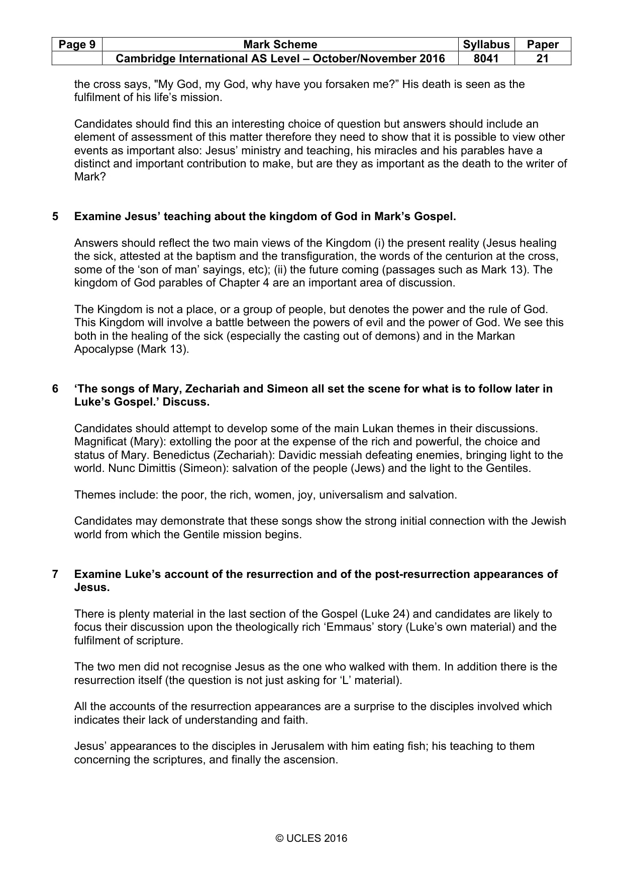 Mark scheme, page 9 of 12