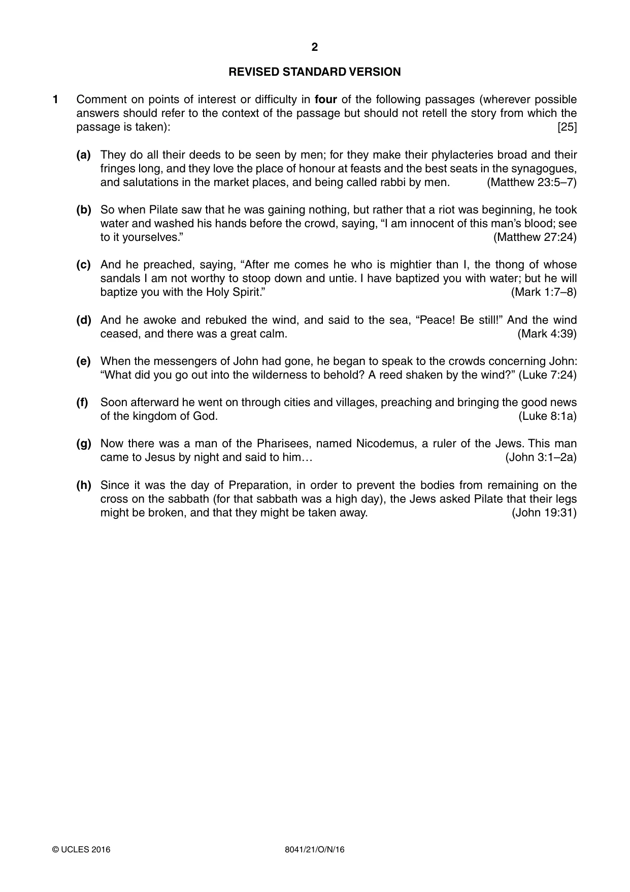 Cambridge A Level Divinity (AS Level only) 8041 2016 Oct/Nov Paper 2 · Variant 1 question paper, page 2 of 4