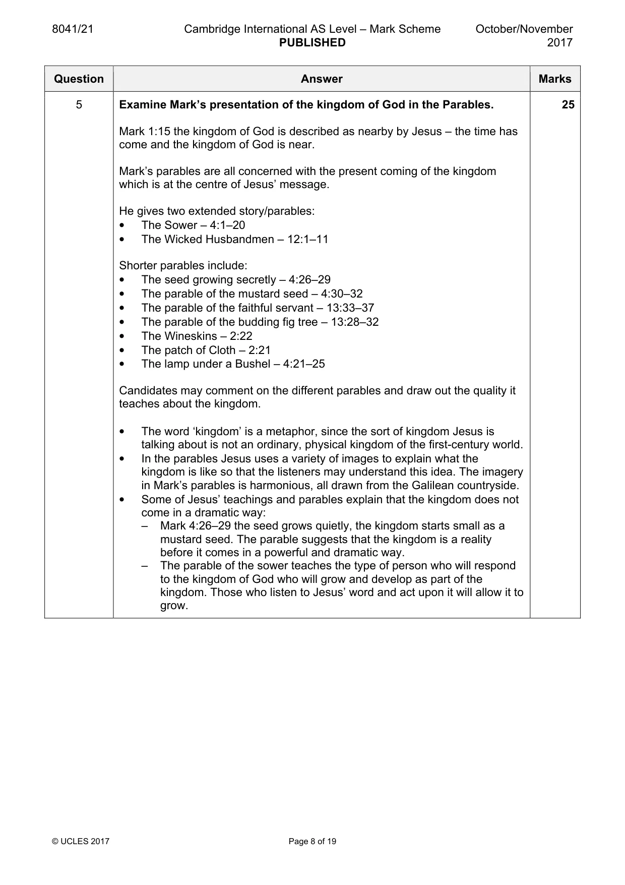 Mark scheme, page 8 of 19