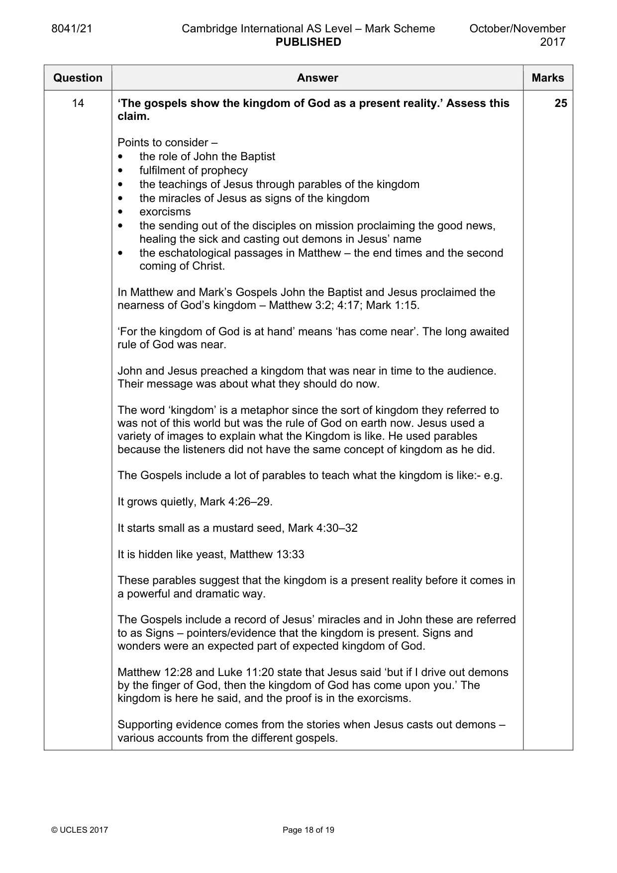 Mark scheme, page 18 of 19