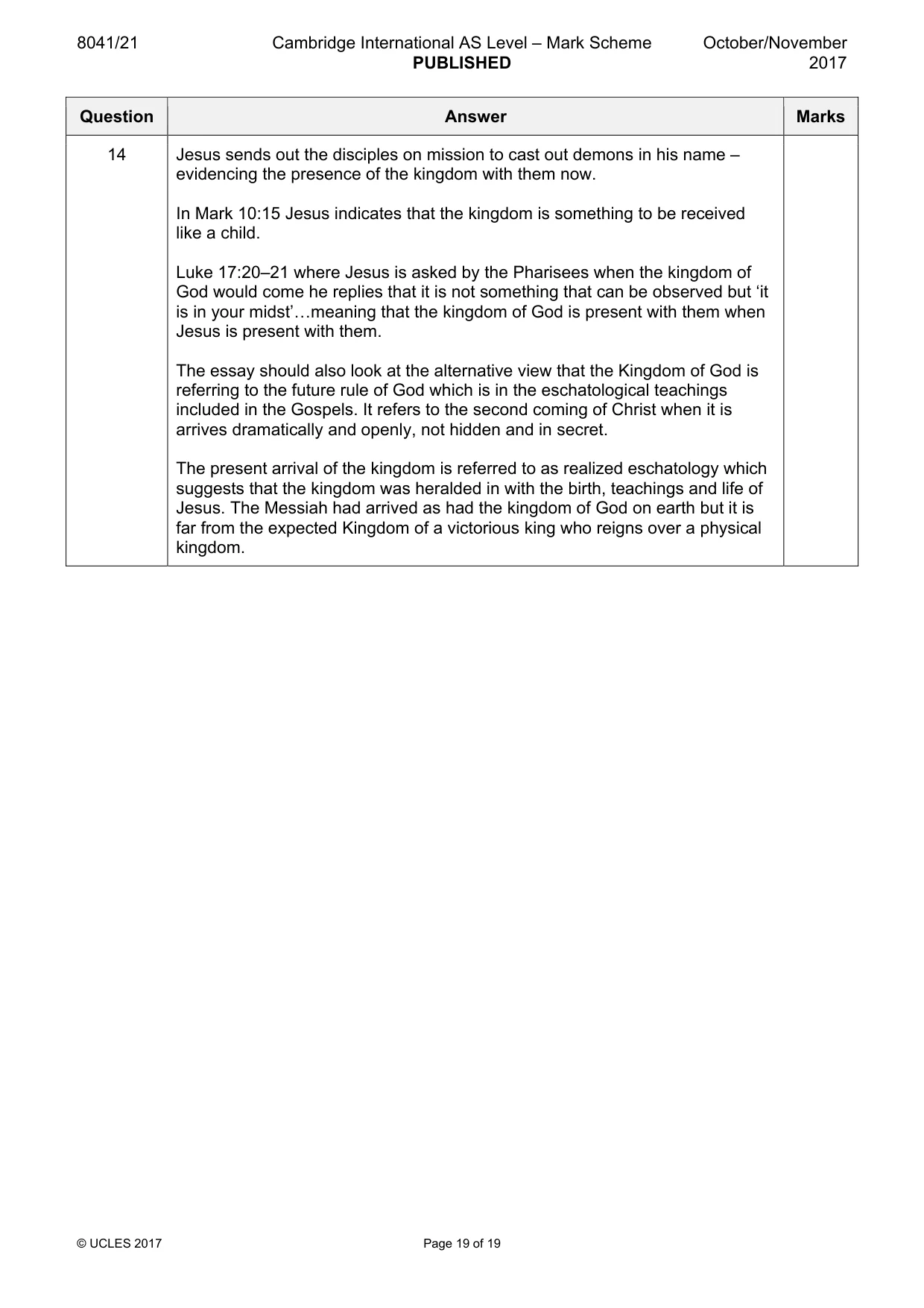 Mark scheme, page 19 of 19