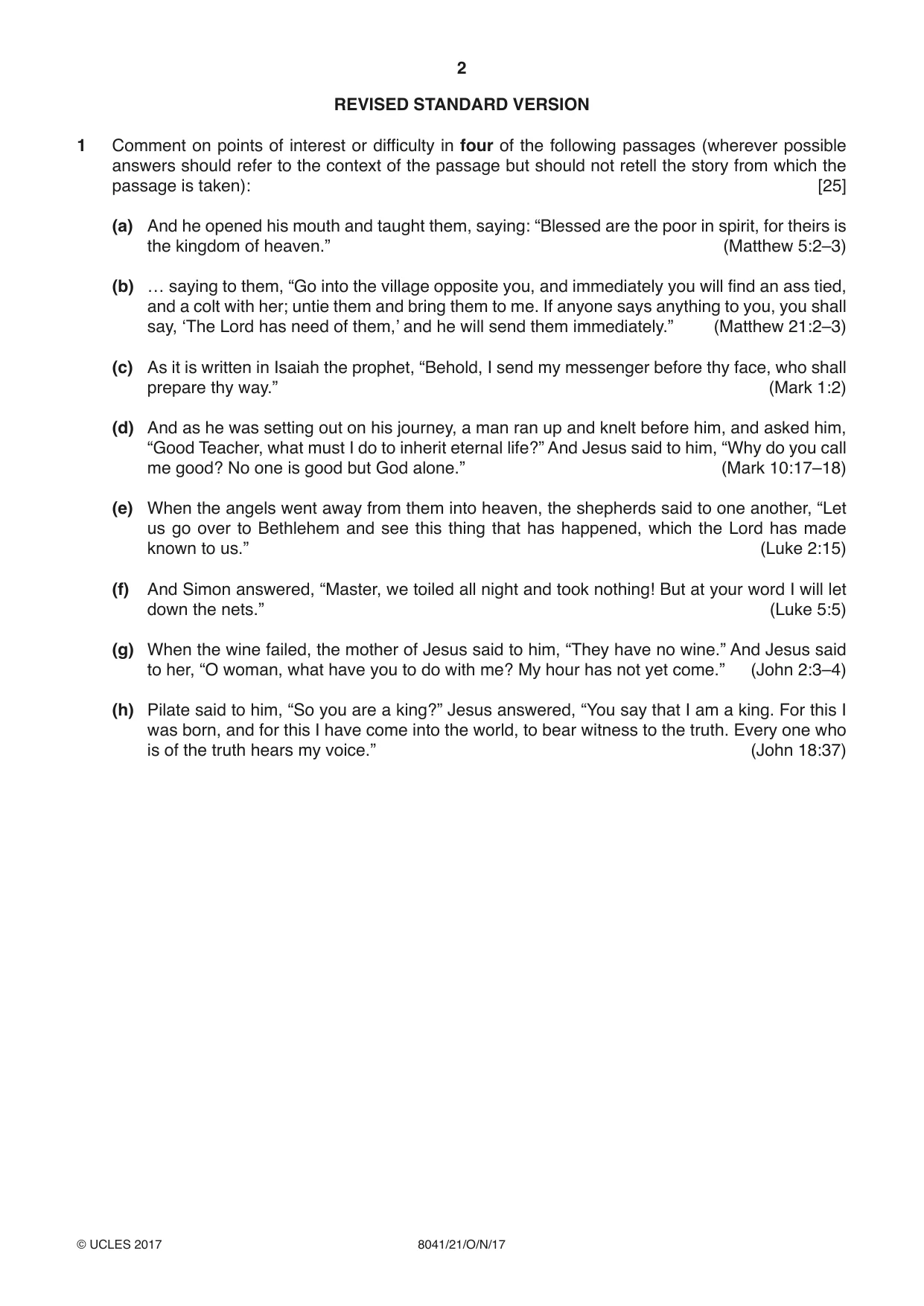 Cambridge A Level Divinity (AS Level only) 8041 2017 Oct/Nov Paper 2 · Variant 1 question paper, page 2 of 4
