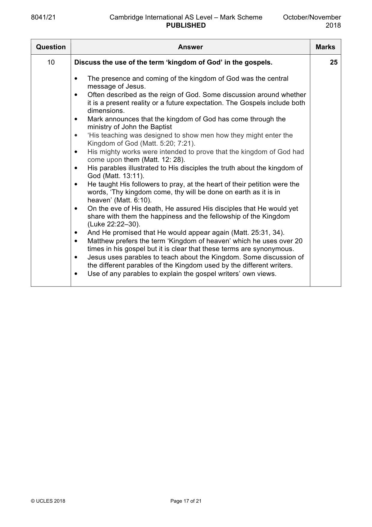 Mark scheme, page 17 of 21
