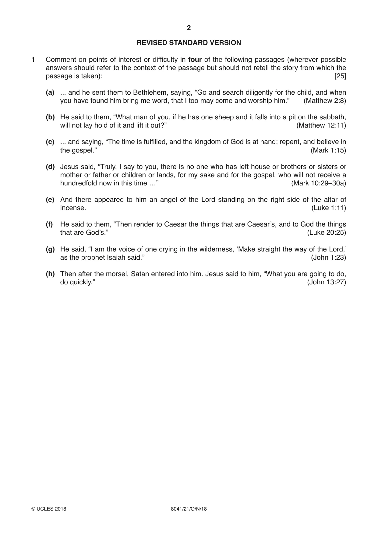 Cambridge A Level Divinity (AS Level only) 8041 2018 Oct/Nov Paper 2 · Variant 1 question paper, page 2 of 4