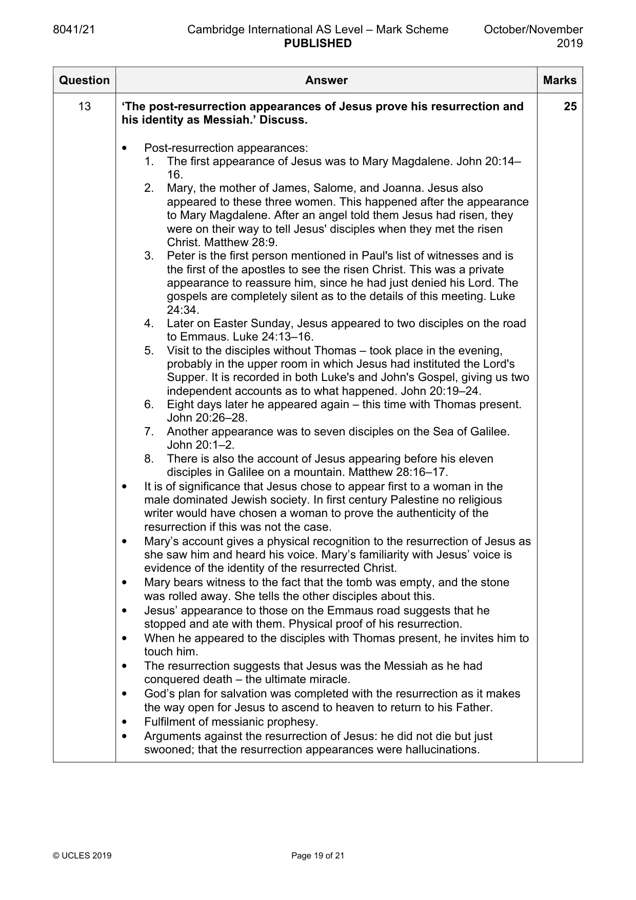 Mark scheme, page 19 of 21