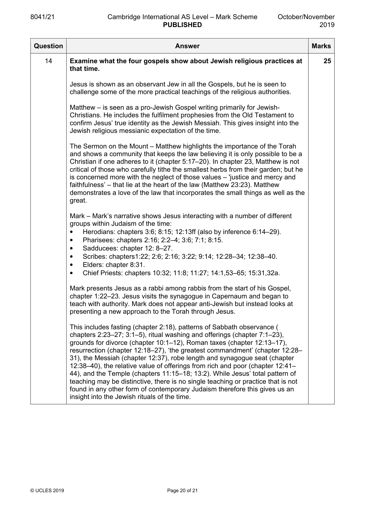 Mark scheme, page 20 of 21