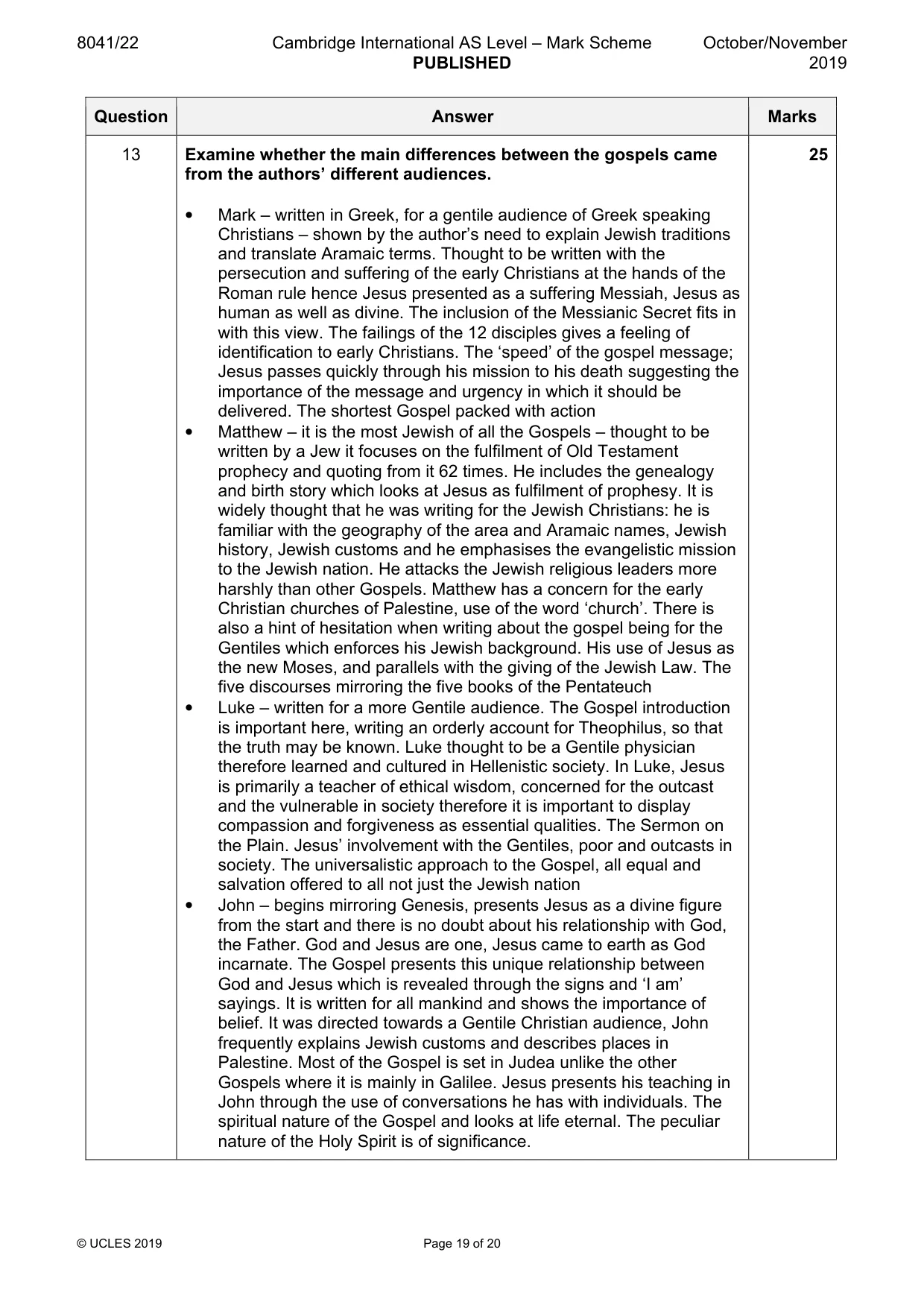 Mark scheme, page 19 of 20