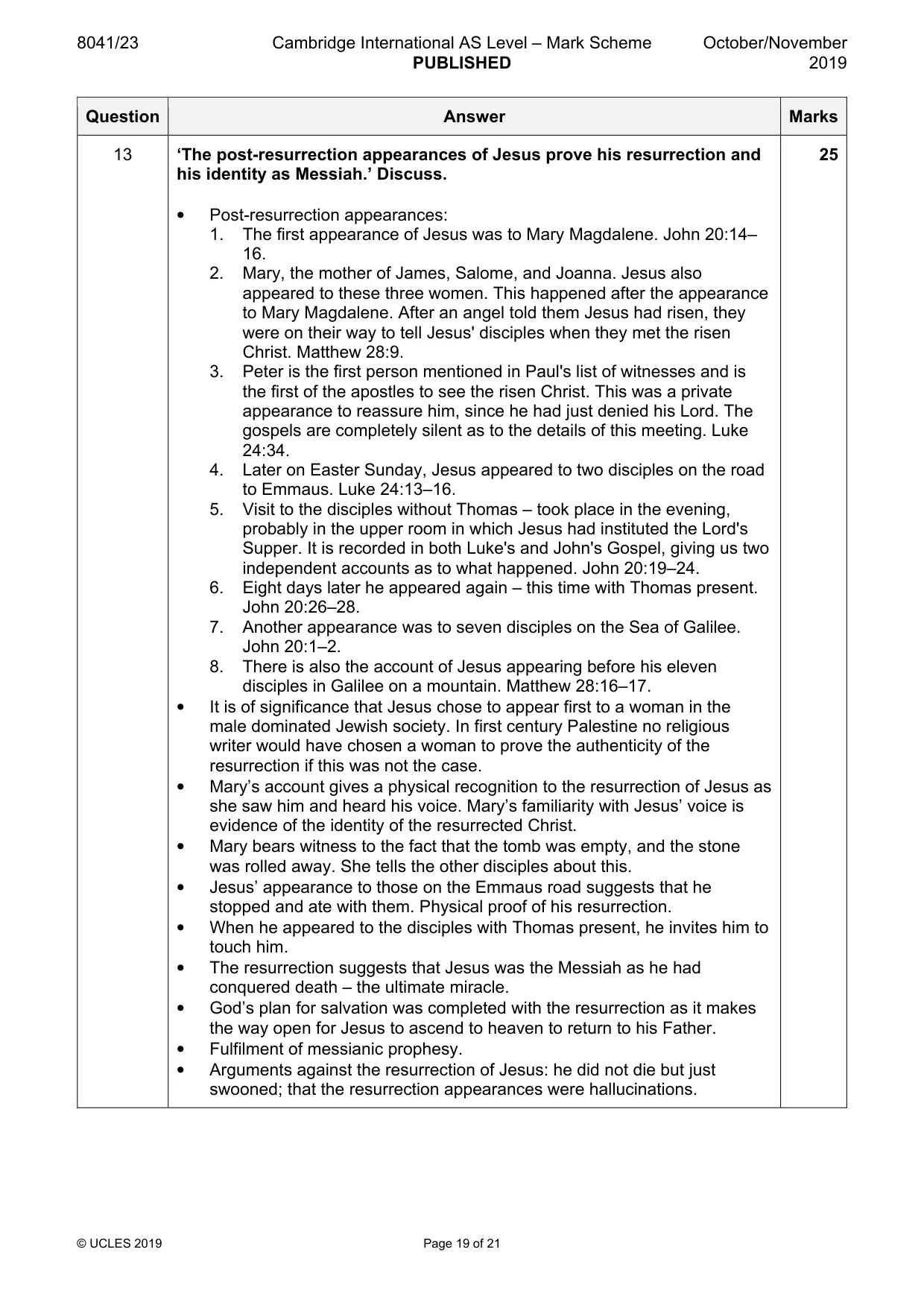 Mark scheme, page 19 of 21