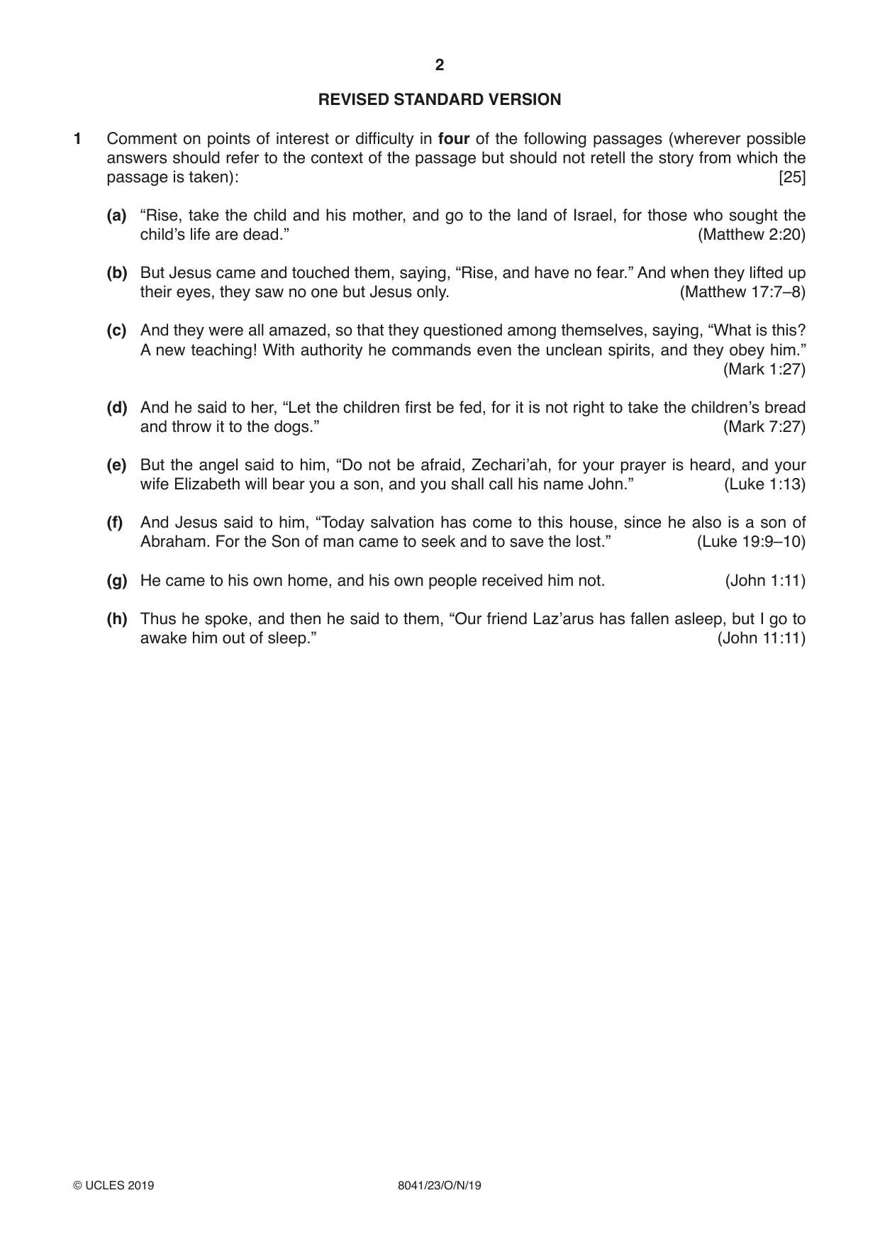 Cambridge A Level Divinity (AS Level only) 8041 2019 Oct/Nov Paper 2 · Variant 3 question paper, page 2 of 4