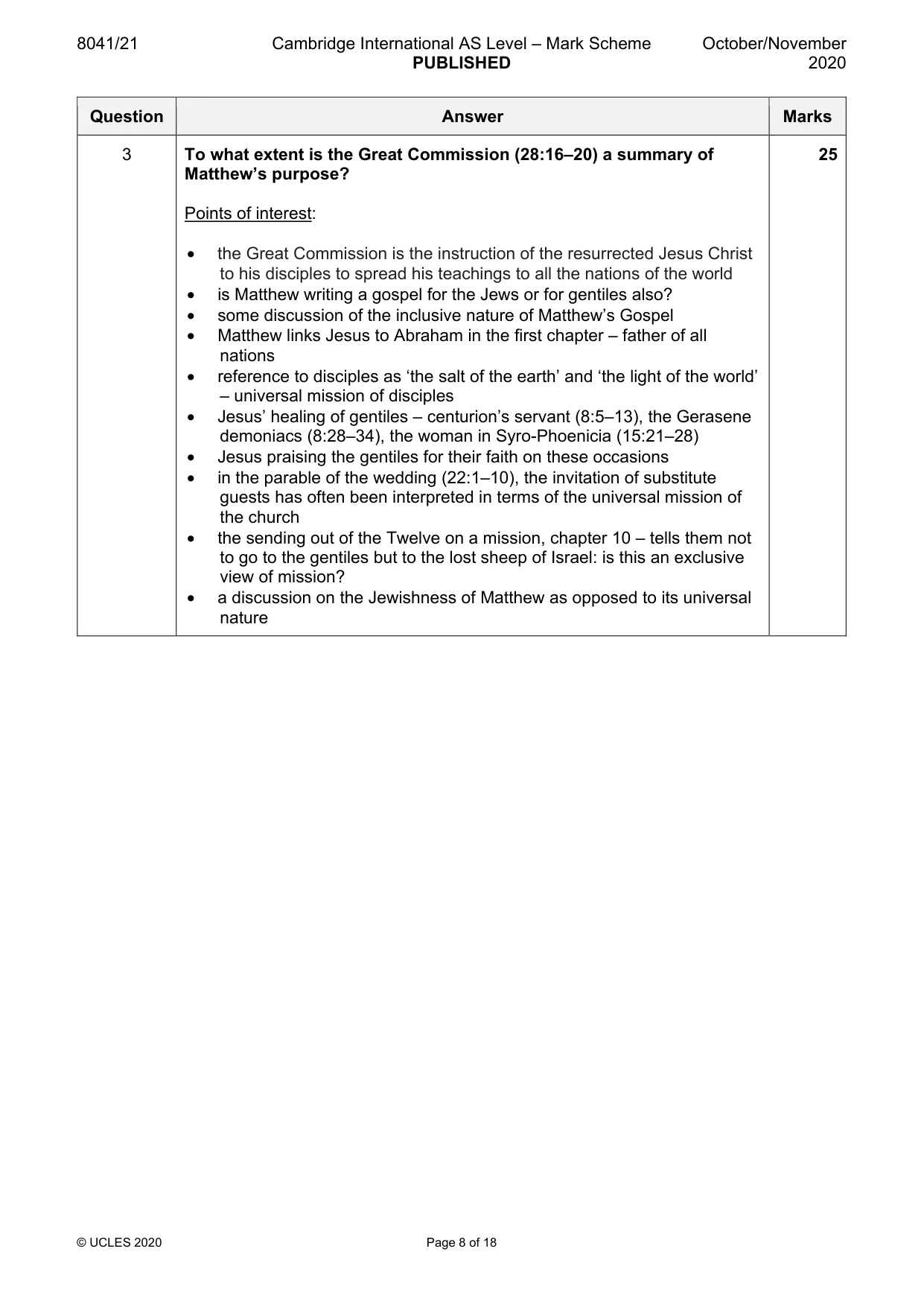Mark scheme, page 8 of 18