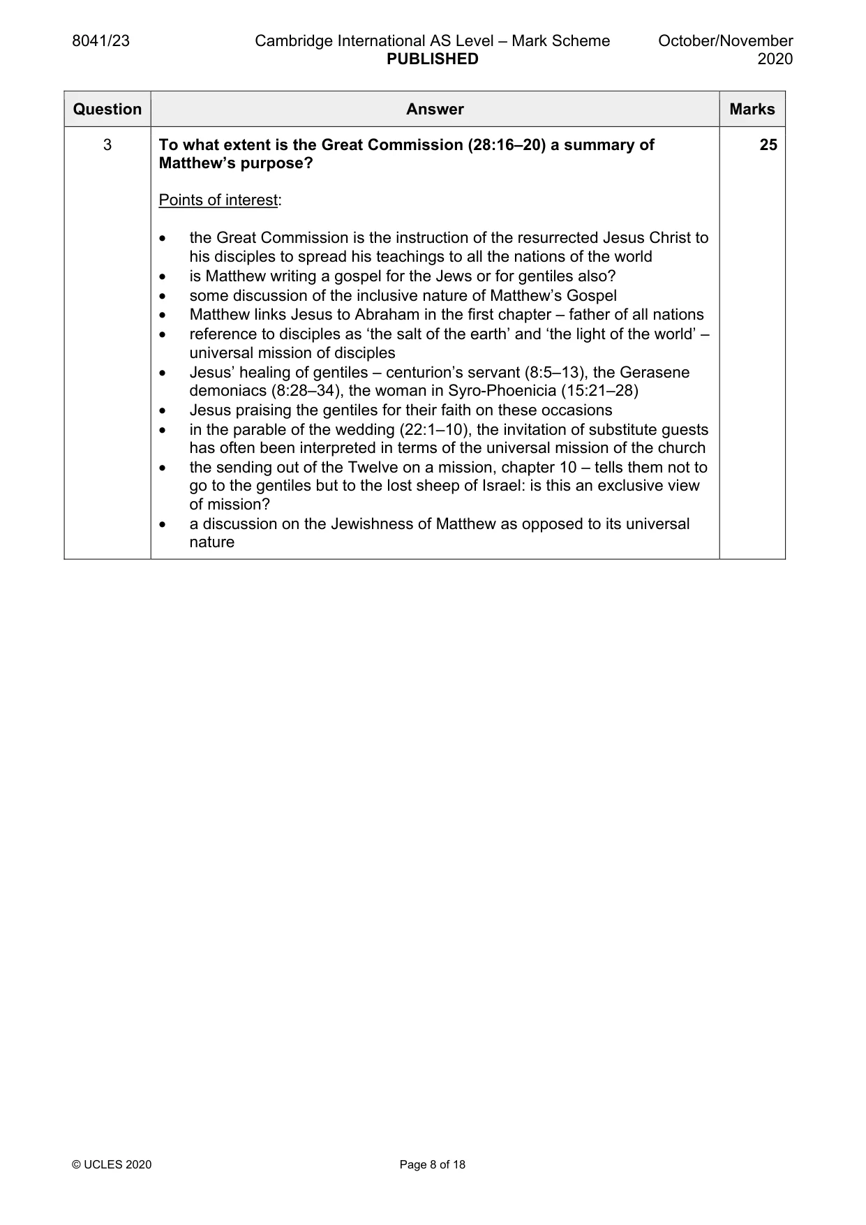 Mark scheme, page 8 of 18