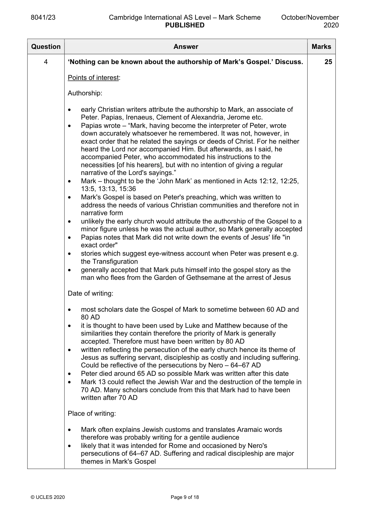 Mark scheme, page 9 of 18