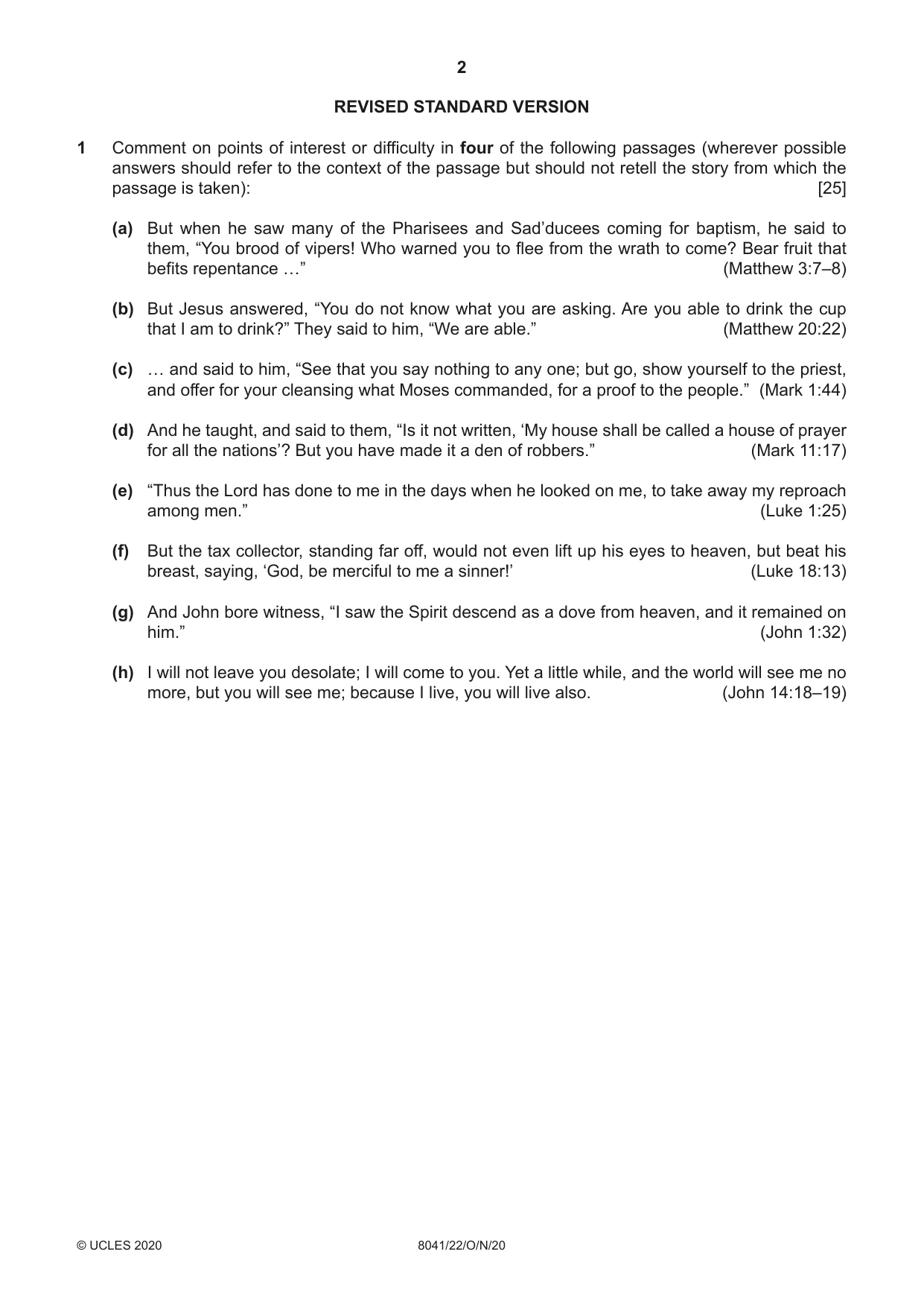 Cambridge A Level Divinity (AS Level only) 8041 2020 Oct/Nov Paper 2 · Variant 2 question paper, page 2 of 4