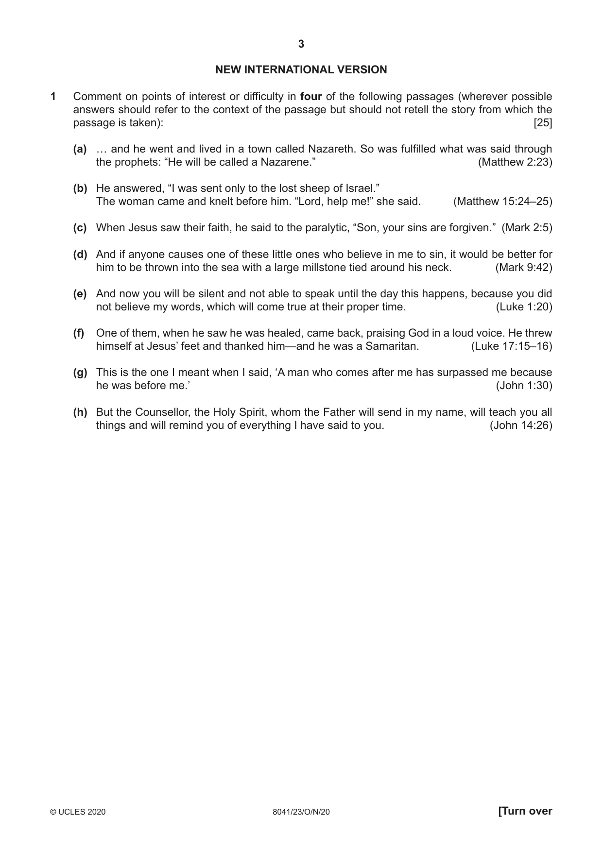 Cambridge A Level Divinity (AS Level only) 8041 2020 Oct/Nov Paper 2 · Variant 3 question paper, page 3 of 4