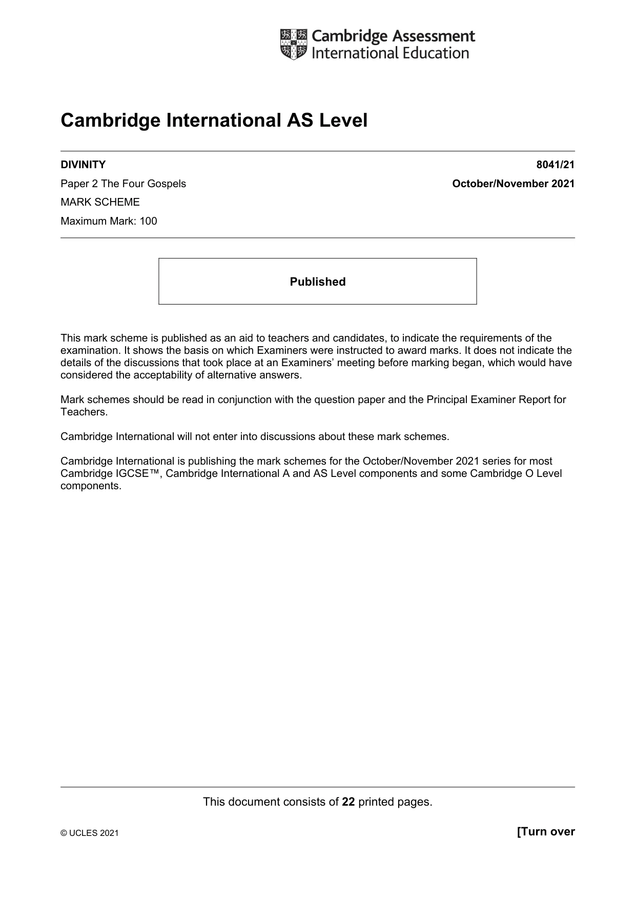 Mark scheme, page 1 of 22
