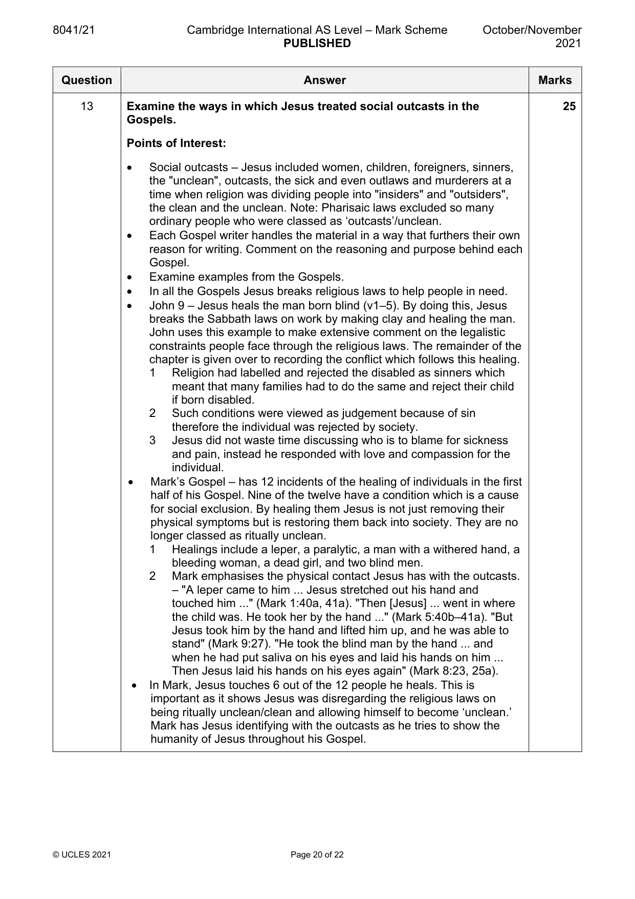 Mark scheme, page 20 of 22