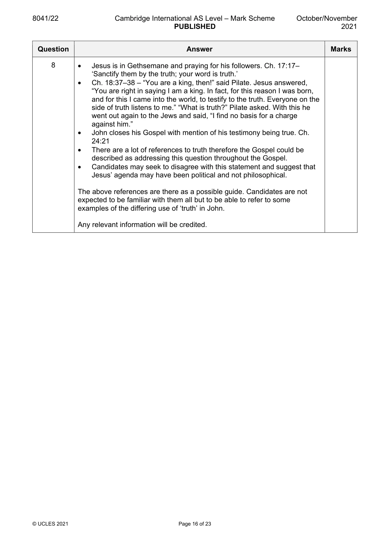 Mark scheme, page 16 of 23