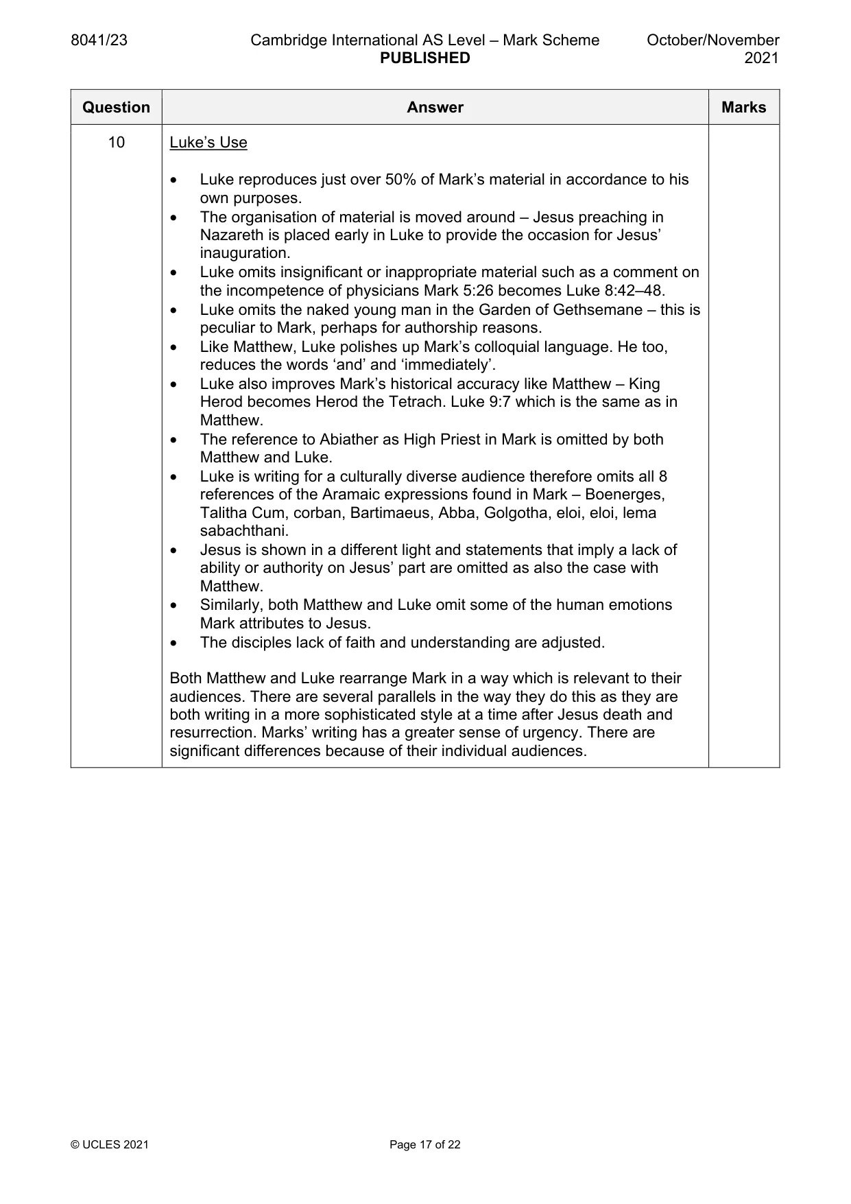 Mark scheme, page 17 of 22