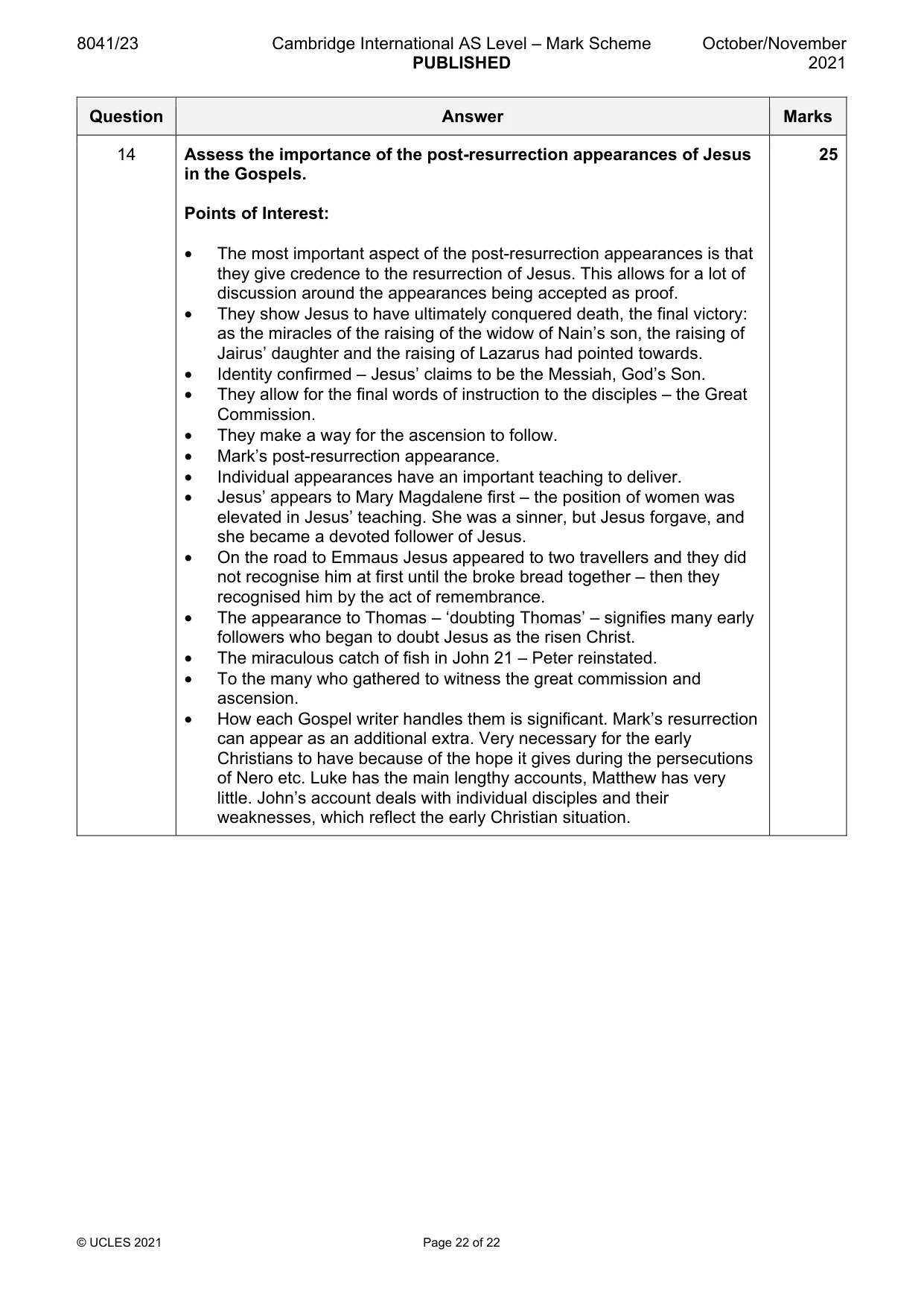 Mark scheme, page 22 of 22