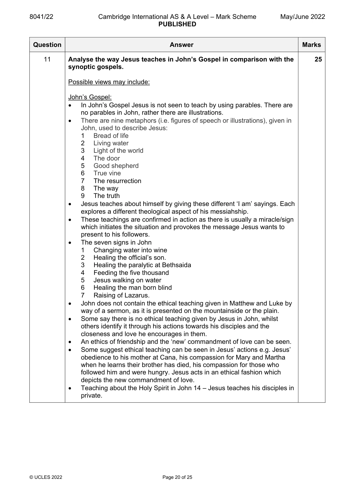 Mark scheme, page 20 of 25