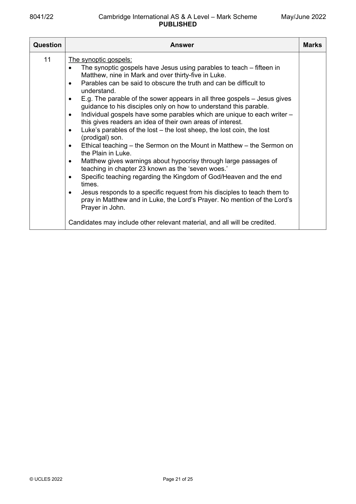 Mark scheme, page 21 of 25