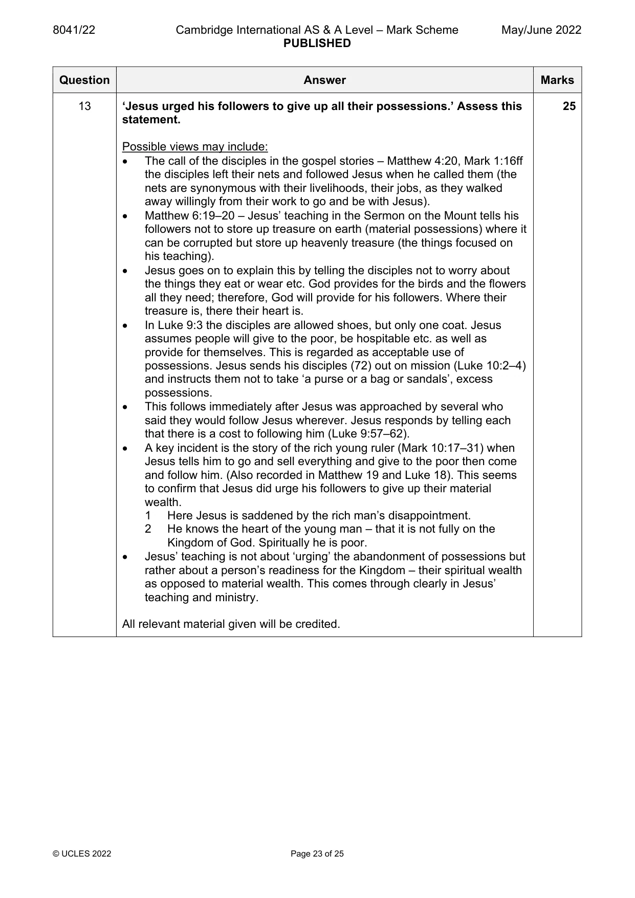 Mark scheme, page 23 of 25