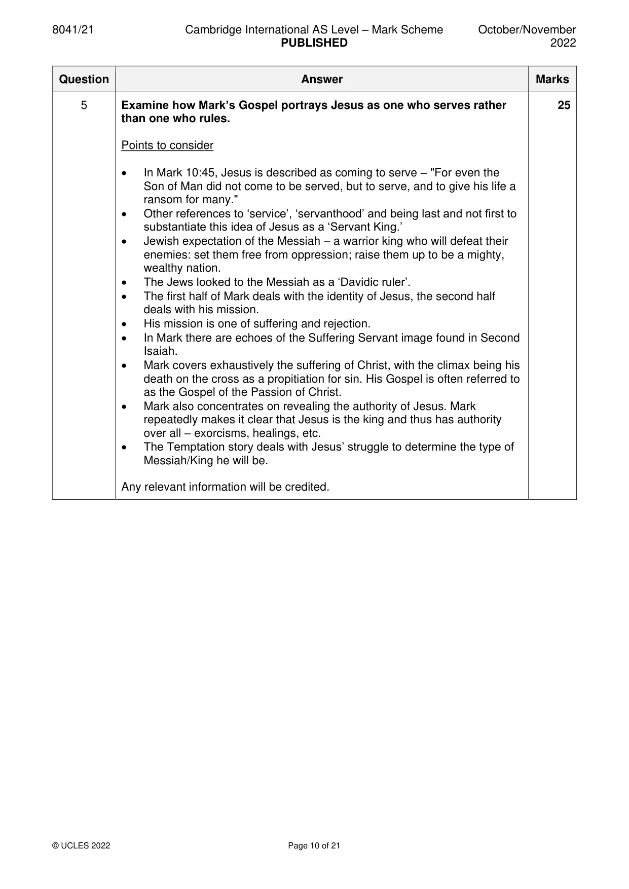 Mark scheme, page 10 of 21