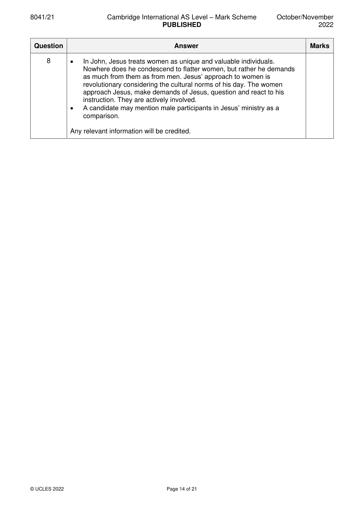 Mark scheme, page 14 of 21