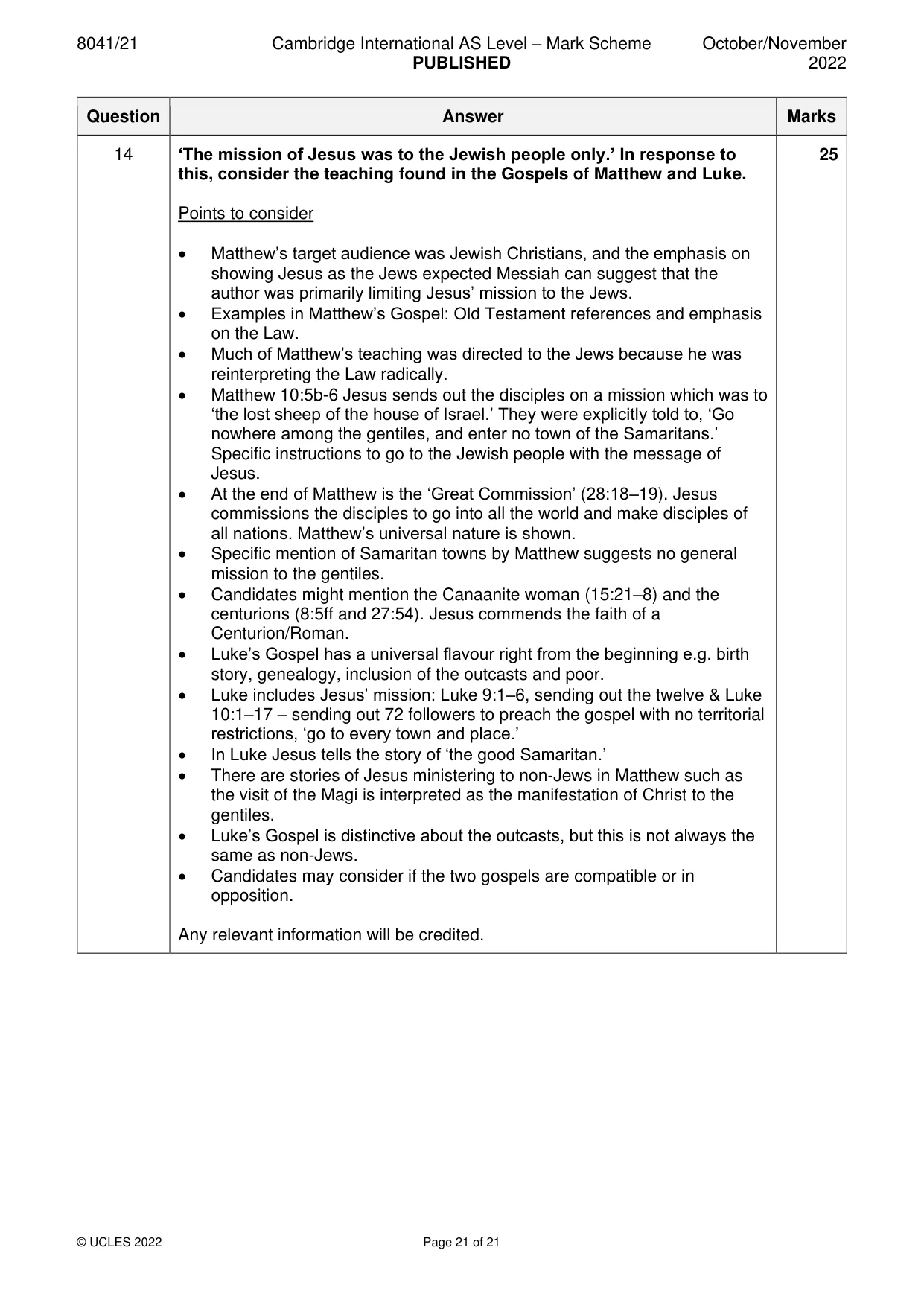 Mark scheme, page 21 of 21