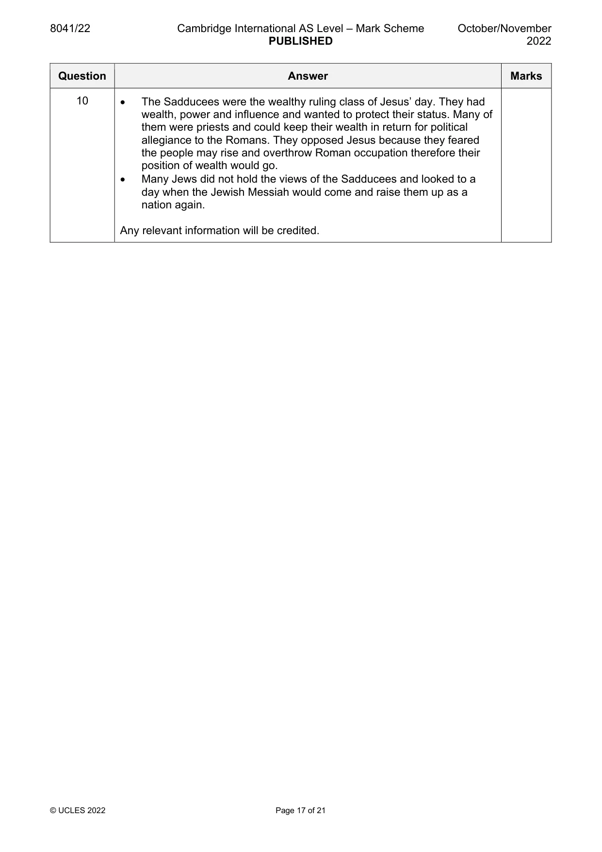 Mark scheme, page 17 of 21