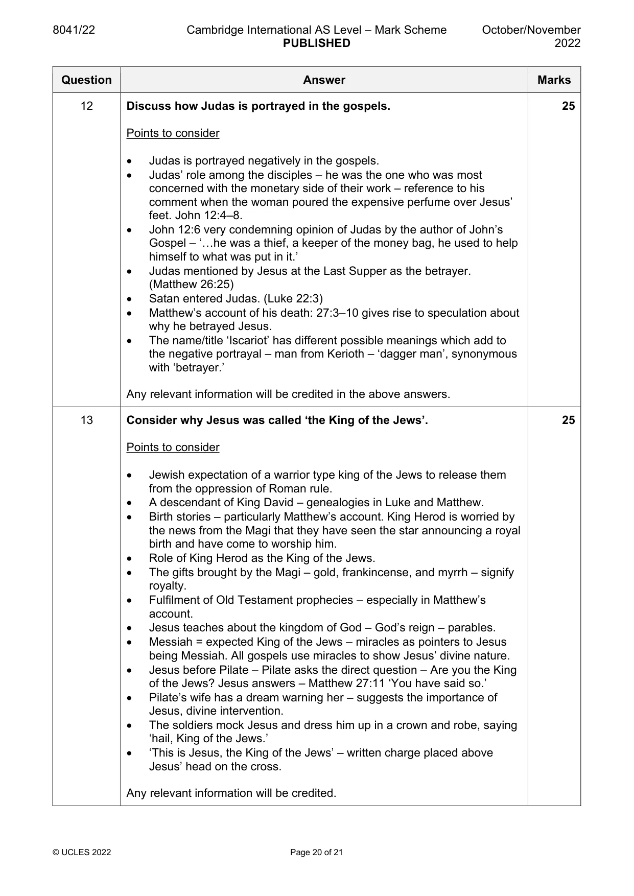 Mark scheme, page 20 of 21
