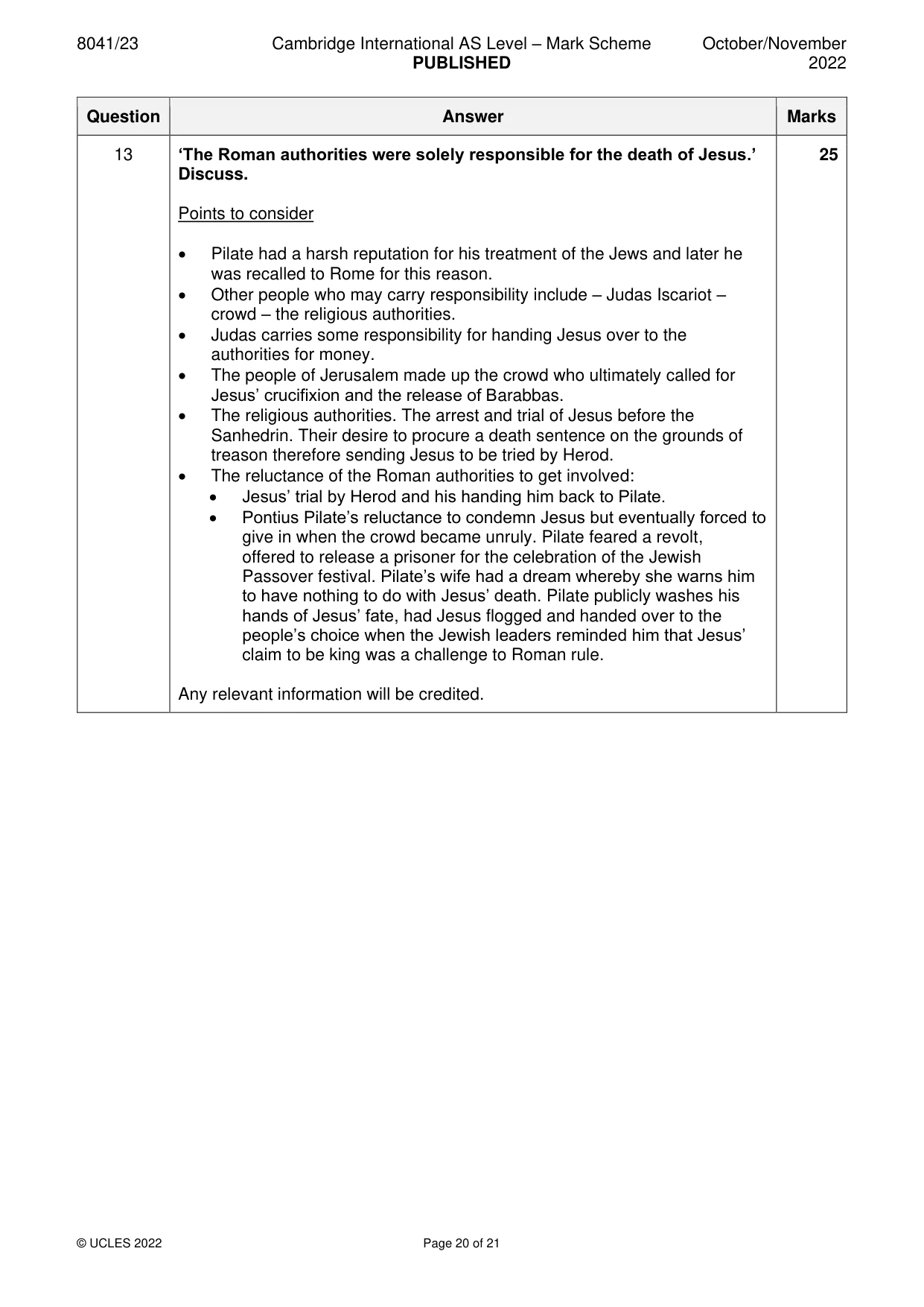 Mark scheme, page 20 of 21