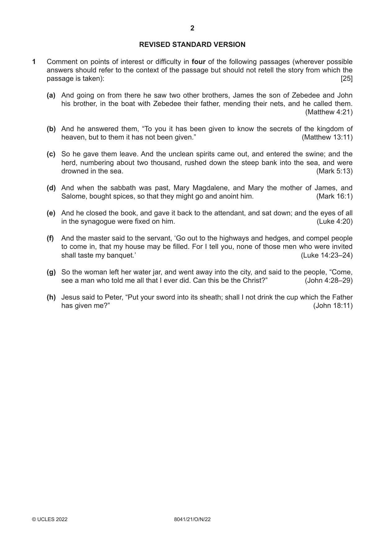 Cambridge A Level Divinity (AS Level only) 8041 2022 Oct/Nov Paper 2 · Variant 1 question paper, page 2 of 4