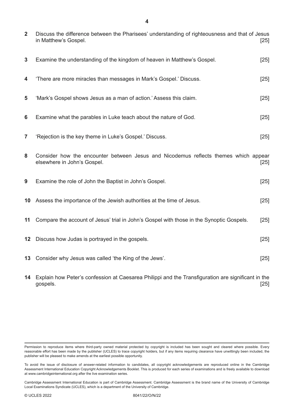 Cambridge A Level Divinity (AS Level only) 8041 2022 Oct/Nov Paper 2 · Variant 2 question paper, page 4 of 4