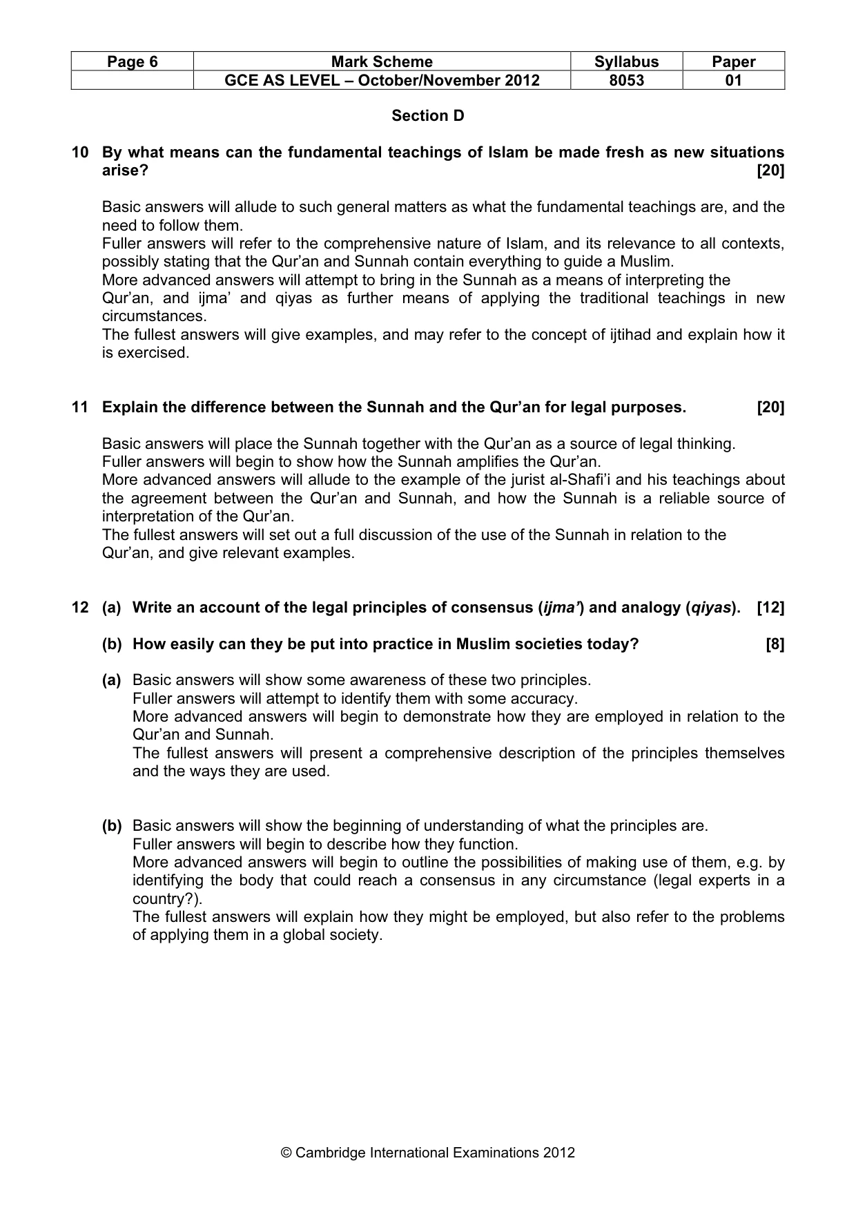 Mark scheme, page 6 of 6