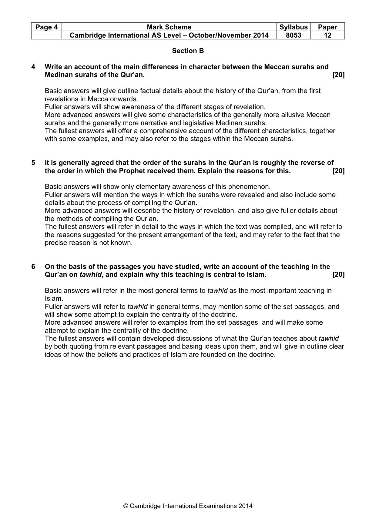 Mark scheme, page 4 of 7