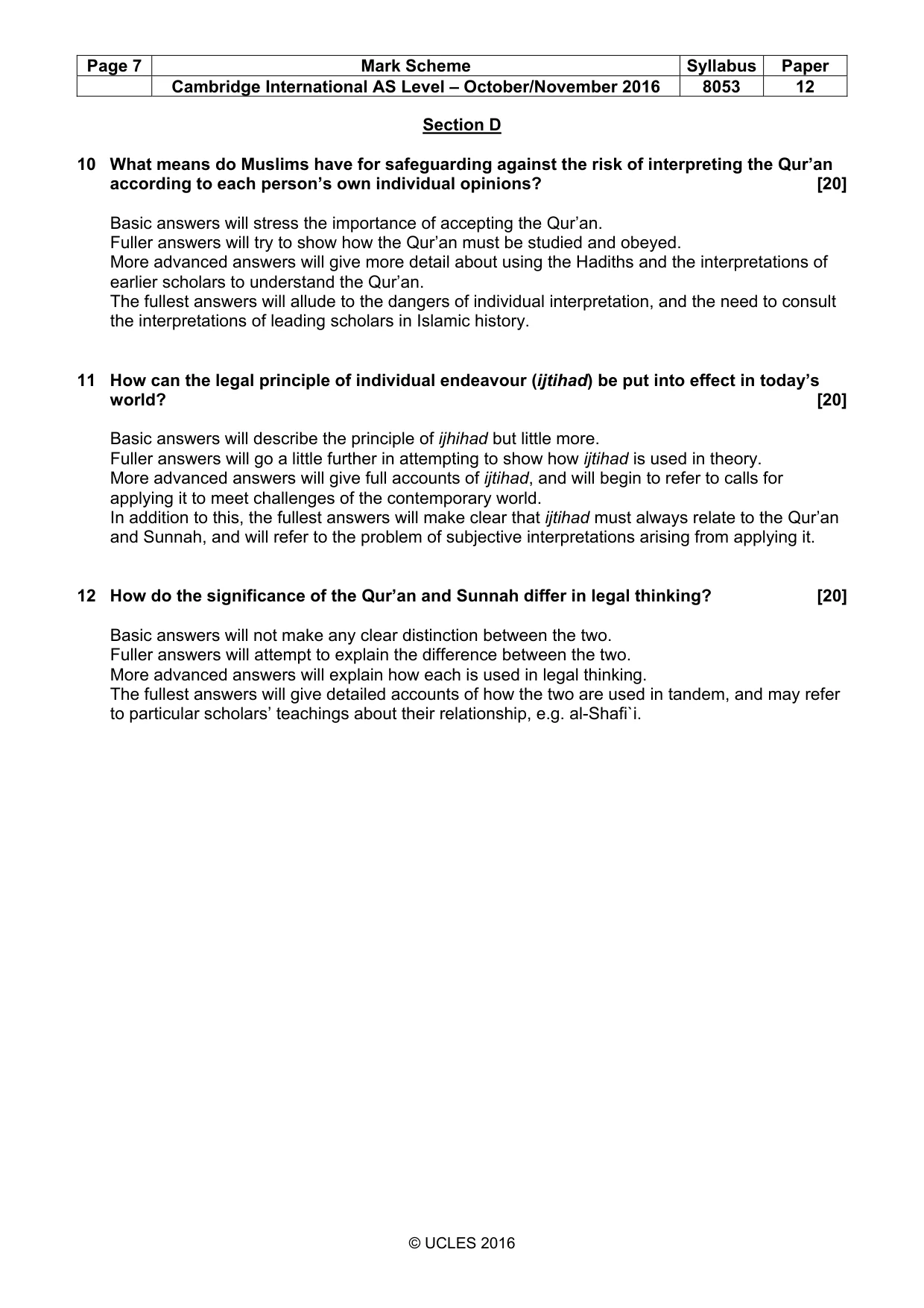 Mark scheme, page 7 of 7