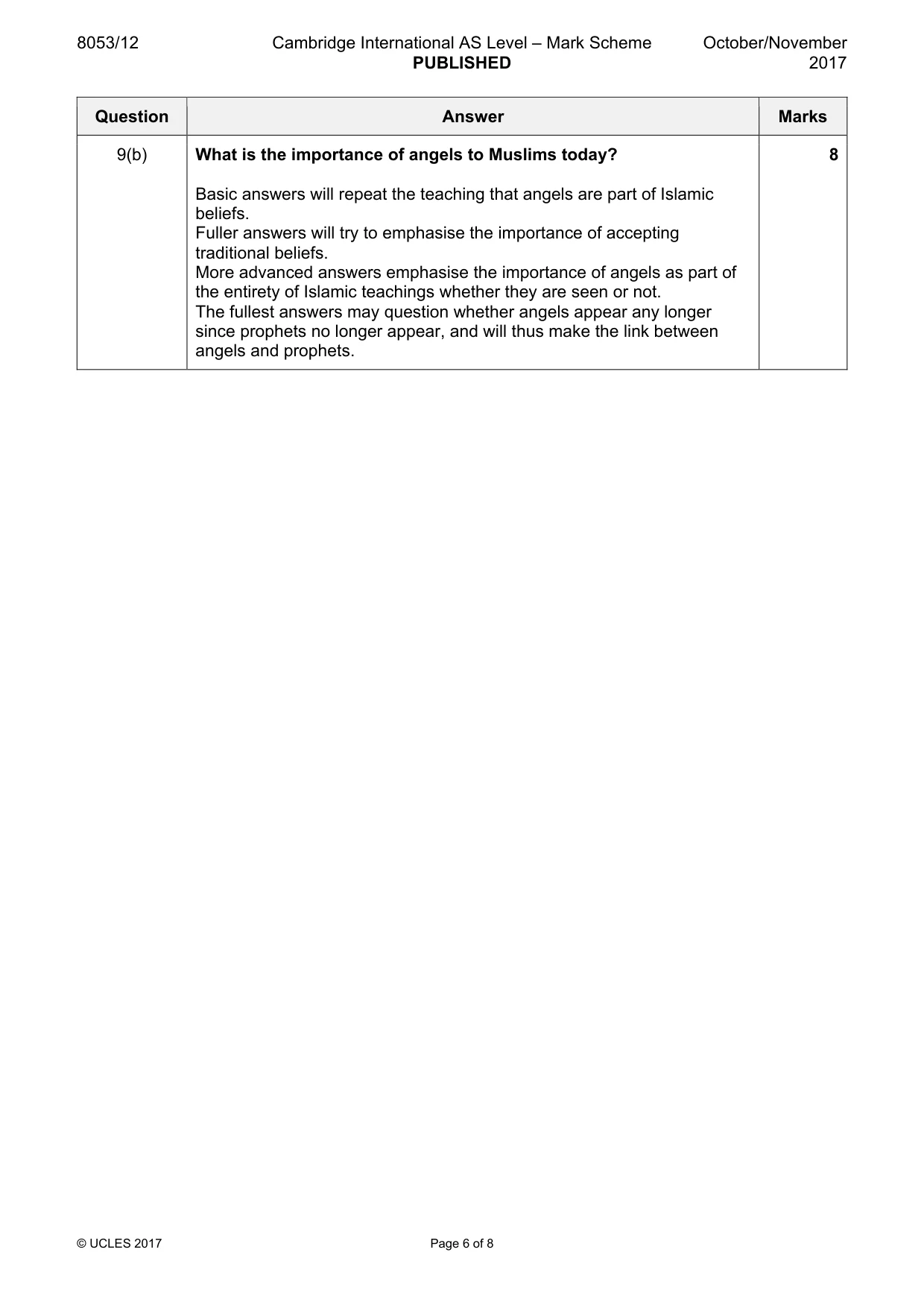 Mark scheme, page 6 of 8