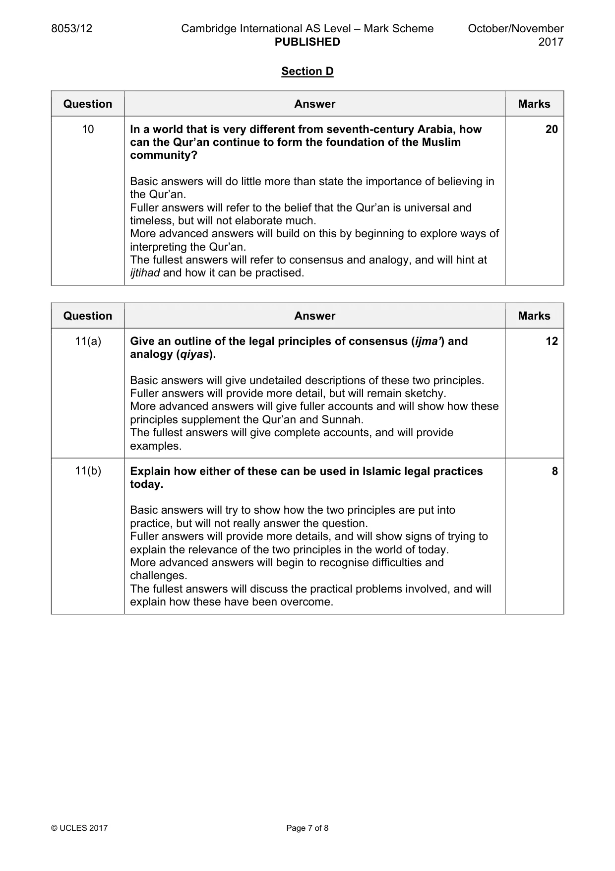 Mark scheme, page 7 of 8