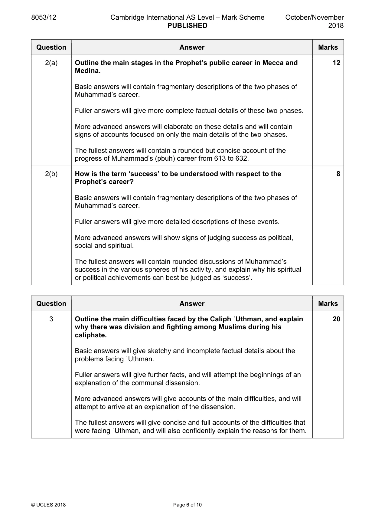 Mark scheme, page 6 of 10