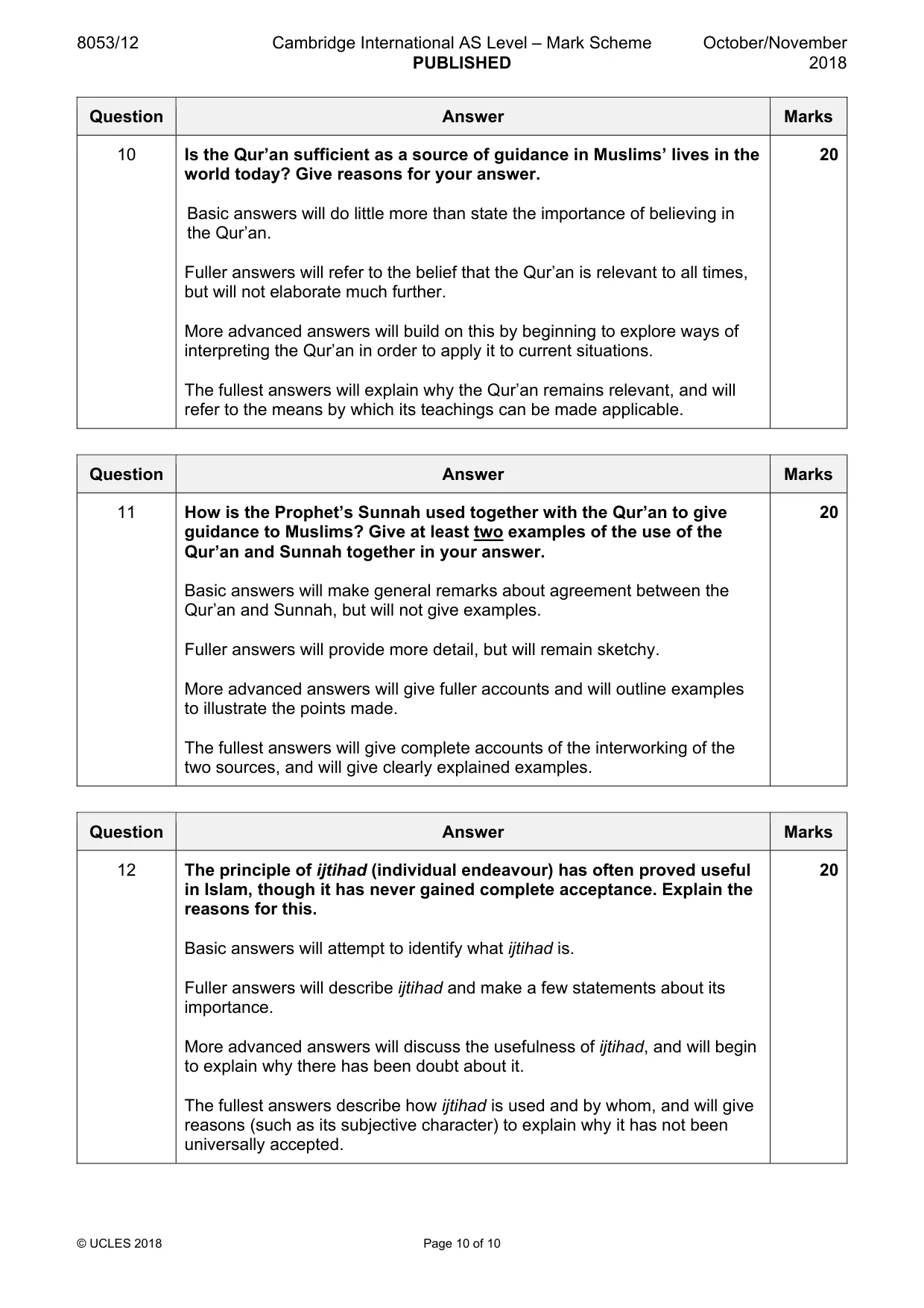 Mark scheme, page 10 of 10