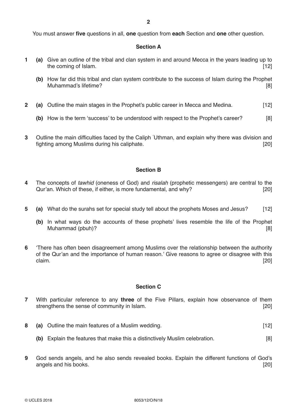 Cambridge A Level Islamic Studies (AS Level only) 8053 2018 Oct/Nov Paper 1 · Variant 2 question paper, page 2 of 4