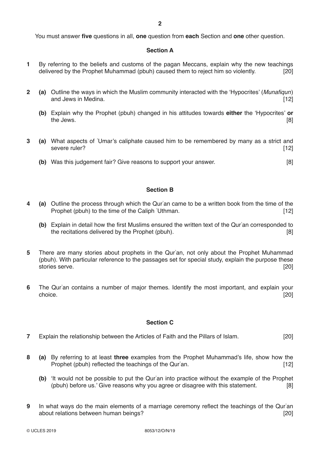 Cambridge A Level Islamic Studies (AS Level only) 8053 2019 Oct/Nov Paper 1 · Variant 2 question paper, page 2 of 4