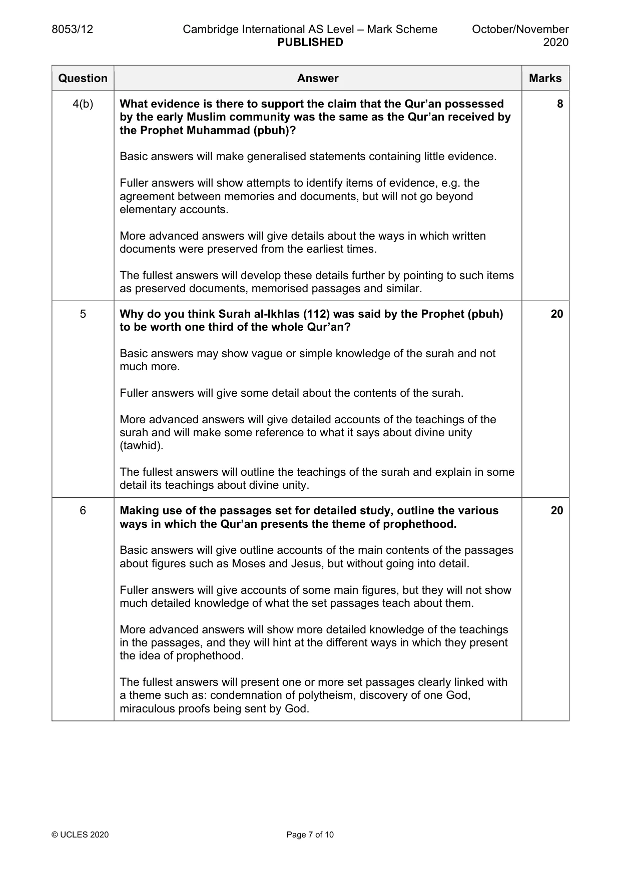 Mark scheme, page 7 of 10